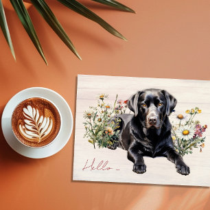 Black Lab in Wildflowers Hello Personalised Postcard