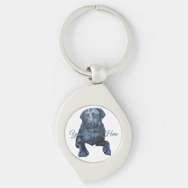 Black Lab Keychain Blue Dog Personalised Keychain (Front)