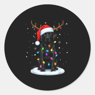 Black Lab Labrador Christmas Dog Reindeer Lights P Classic Round Sticker