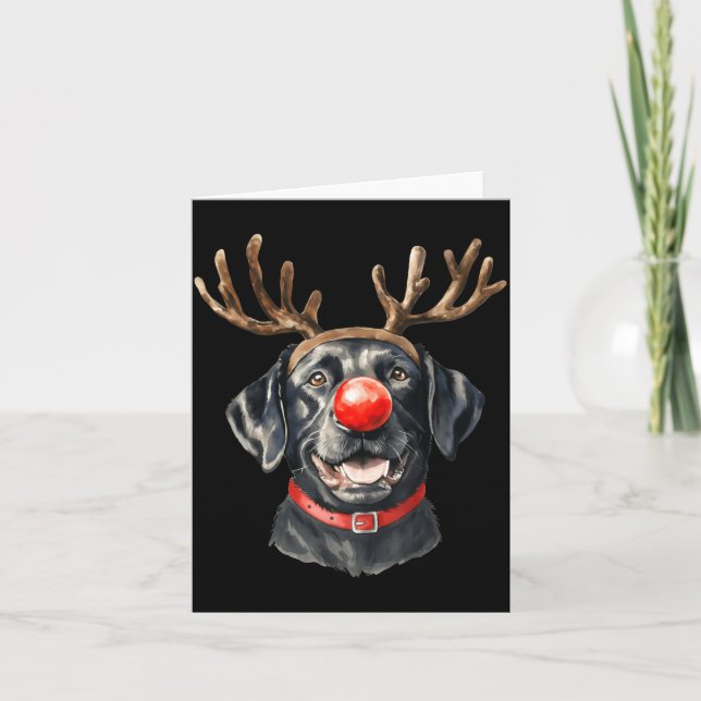 Black Lab Labrador Christmas Dog Reindeer Xmas Paj Card (Front)
