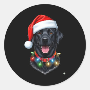 Black Lab Labrador Christmas Dog Santa Hat Light P Classic Round Sticker