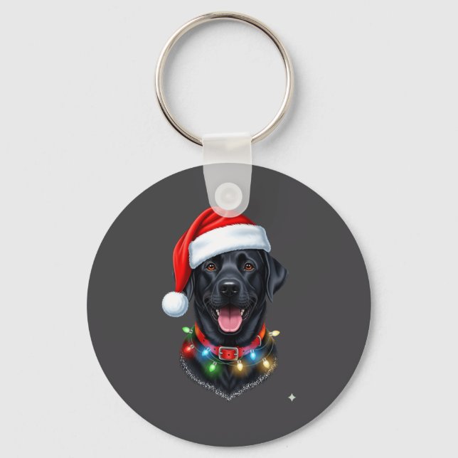 Black Lab Labrador Christmas Dog Santa Hat Light P Key Ring (Front)