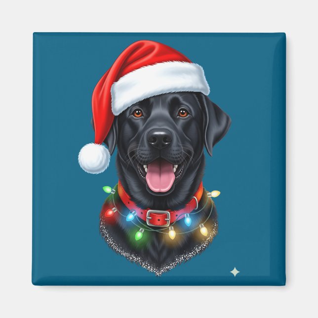 Black Lab Labrador Christmas Dog Santa Hat Light P Magnet (Front)