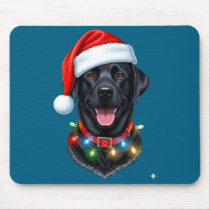 Black Lab Labrador Christmas Dog Santa Hat Light P Mouse Mat