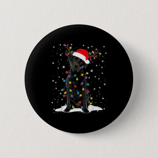 Black Lab Labrador Christmas Tree Light Pajama Dog 6 Cm Round Badge (Front)