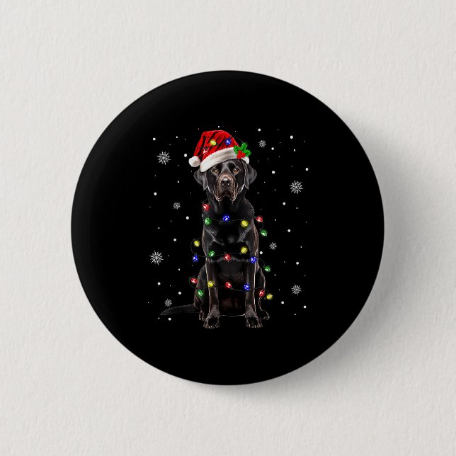 Black Lab Labrador Christmas Tree Light Pajama Dog 6 Cm Round Badge (Front)