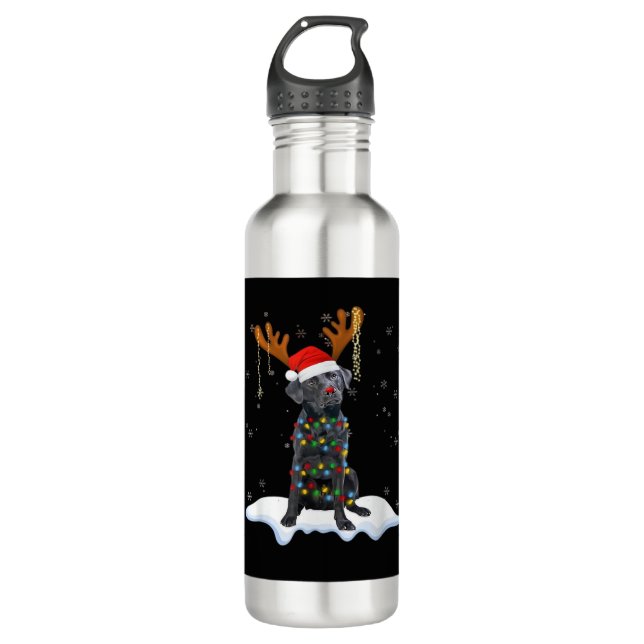 Black Lab Labrador Christmas Tree Light Pajama Dog 710 Ml Water Bottle (Front)