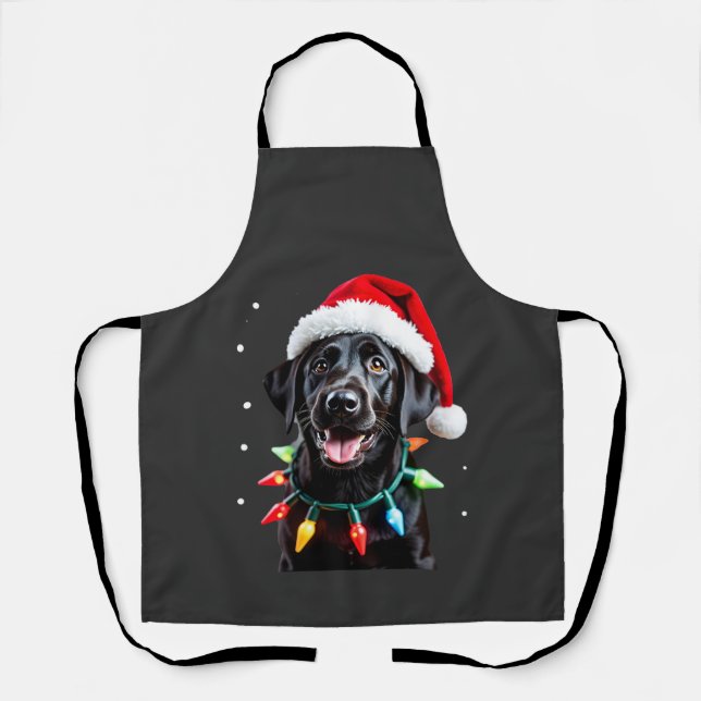 Black Lab Labrador Christmas Tree Light Pajama Dog Apron (Front)
