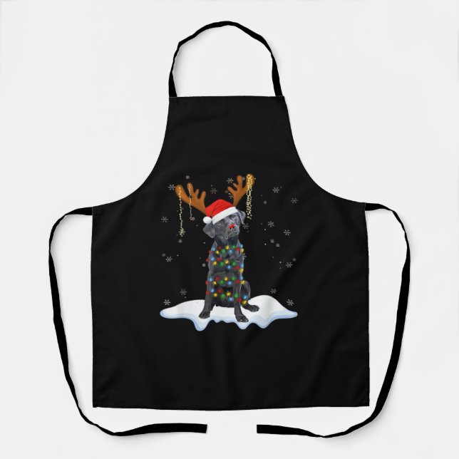 Black Lab Labrador Christmas Tree Light Pajama Dog Apron (Front)