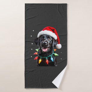 Black Lab Labrador Christmas Tree Light Pajama Dog Bath Towel