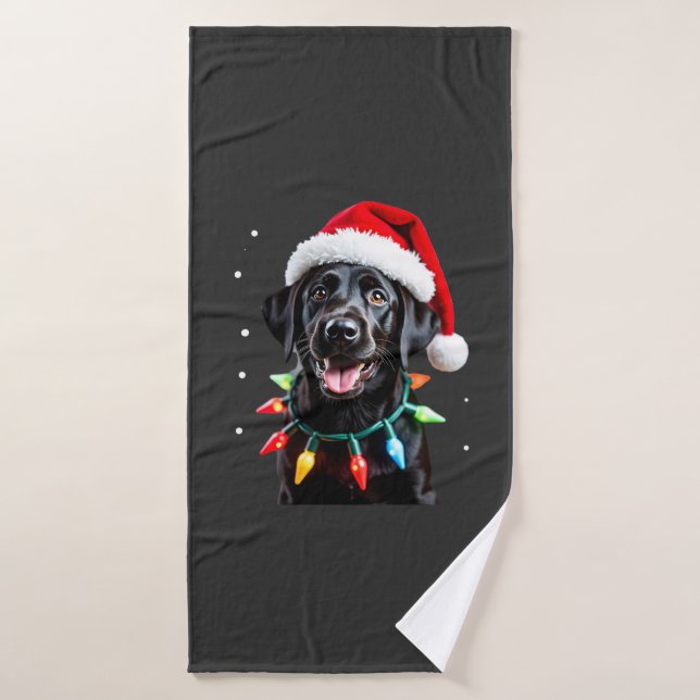 Black Lab Labrador Christmas Tree Light Pajama Dog Bath Towel (Bath Towel)