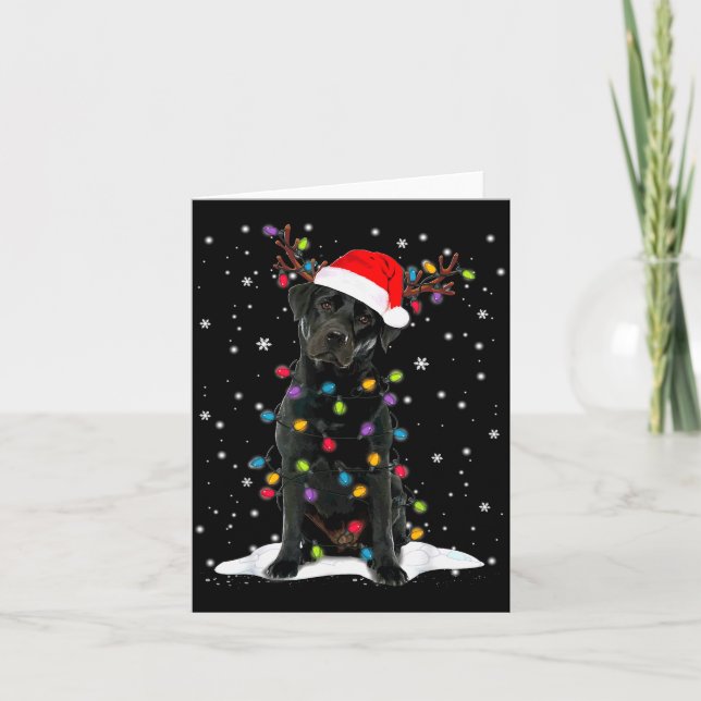 Black Lab Labrador Christmas Tree Light Pajama Dog Card (Front)