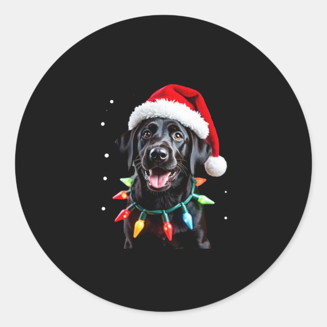 Black Lab Labrador Christmas Tree Light Pajama Dog Classic Round Sticker (Front)