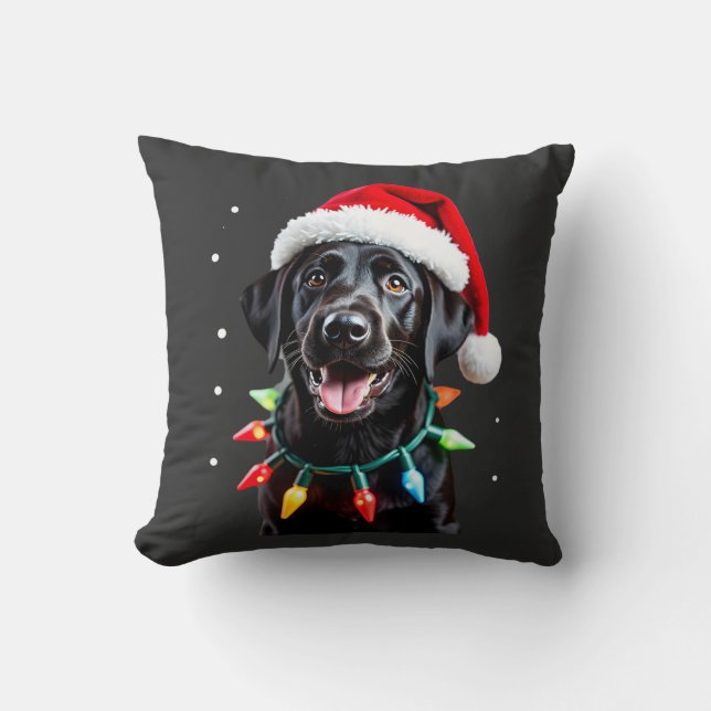 Black Lab Labrador Christmas Tree Light Pajama Dog Cushion (Front)