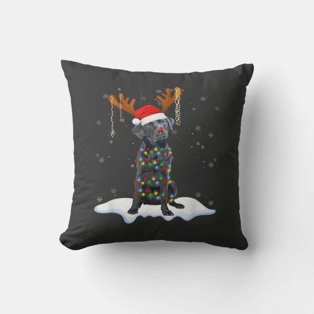 Black Lab Labrador Christmas Tree Light Pajama Dog Cushion (Front)