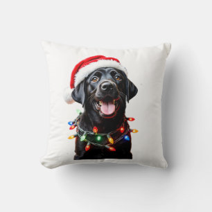 Black Lab Labrador Christmas Tree Light Pajama Dog Cushion