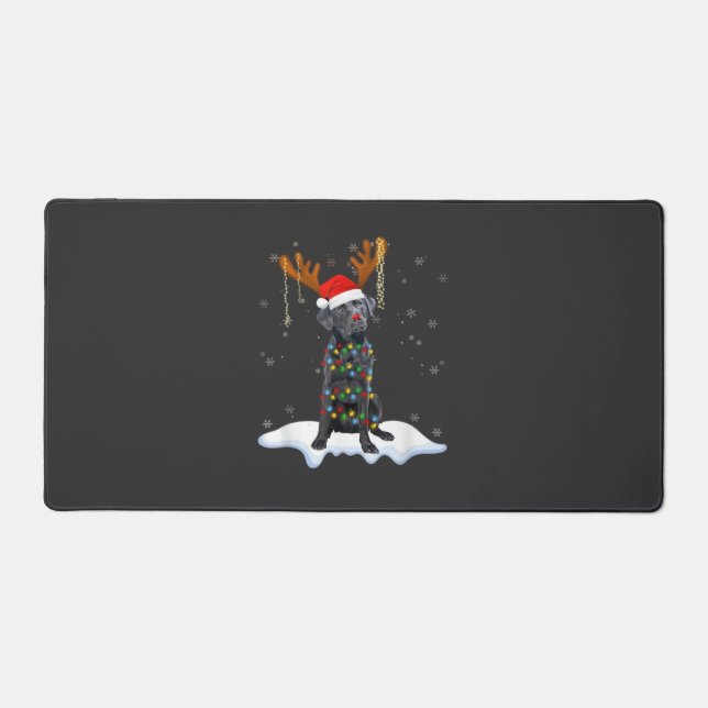 Black Lab Labrador Christmas Tree Light Pajama Dog Desk Mat (Front)