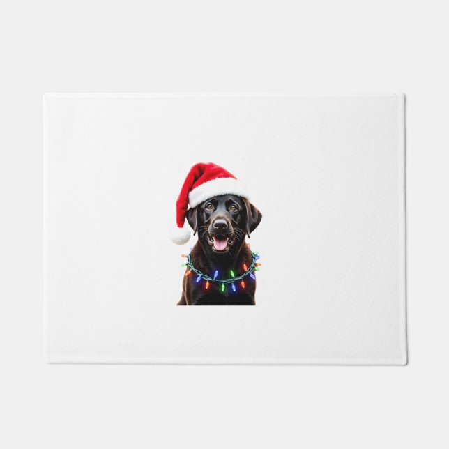 Black Lab Labrador Christmas Tree Light Pajama Dog Doormat (Front)