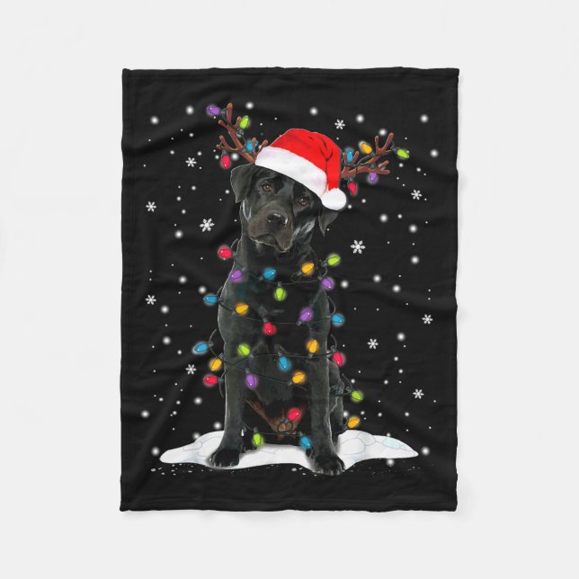 Black Lab Labrador Christmas Tree Light Pajama Dog Fleece Blanket (Front)