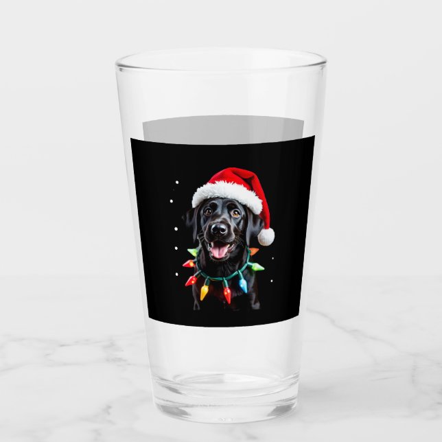 Black Lab Labrador Christmas Tree Light Pajama Dog Glass (Front)