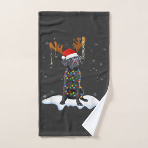 Black Lab Labrador Christmas Tree Light Pajama Dog Hand Towel