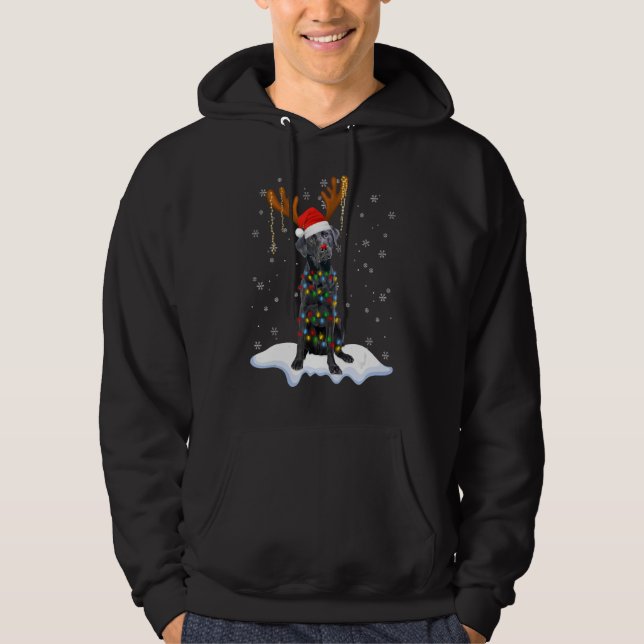 Black Lab Labrador Christmas Tree Light Pajama Dog Hoodie (Front)