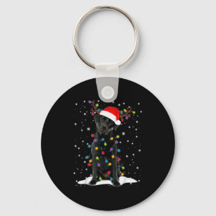 Black Lab Labrador Christmas Tree Light Pajama Dog Key Ring