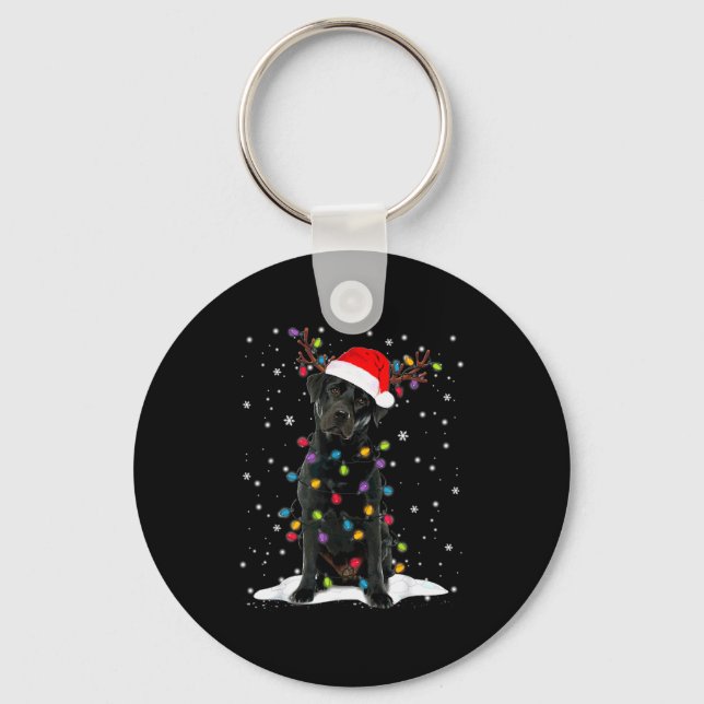 Black Lab Labrador Christmas Tree Light Pajama Dog Key Ring (Front)