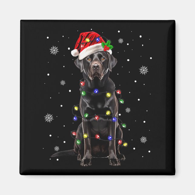 Black Lab Labrador Christmas Tree Light Pajama Dog Magnet (Front)
