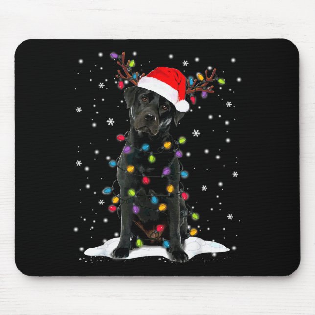 Black Lab Labrador Christmas Tree Light Pajama Dog Mouse Mat (Front)