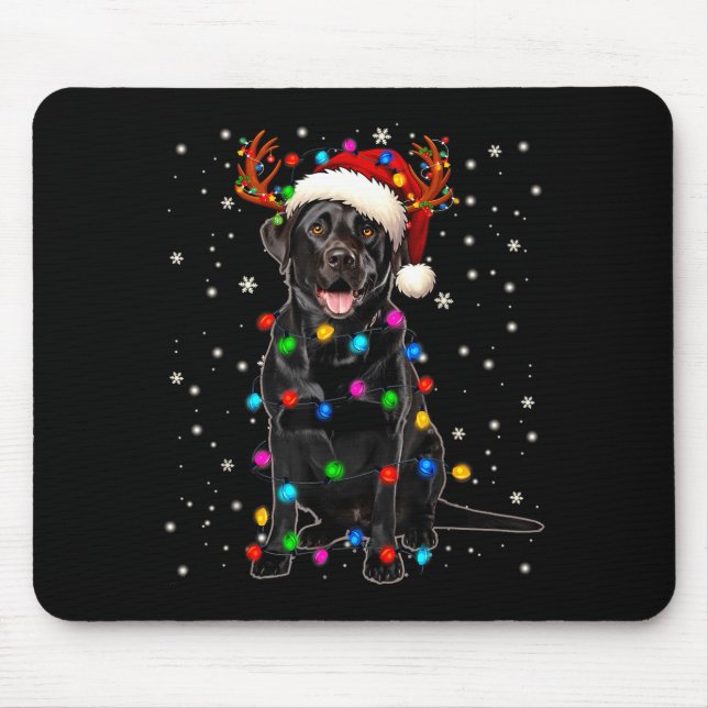 Black Lab Labrador Christmas Tree Light Pajama Dog Mouse Mat (Front)