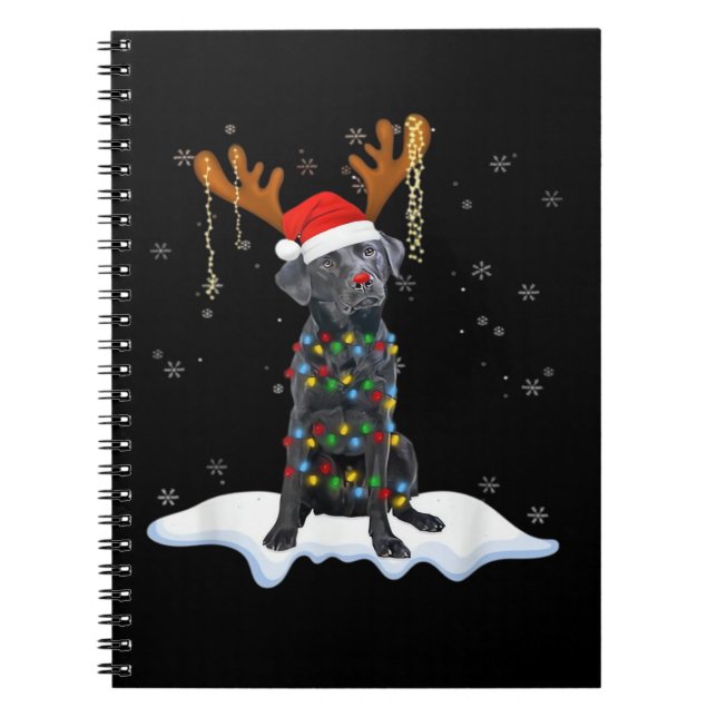 Black Lab Labrador Christmas Tree Light Pajama Dog Notebook (Front)