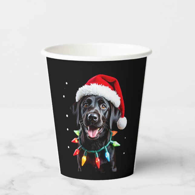 Black Lab Labrador Christmas Tree Light Pajama Dog Paper Cups (Front)