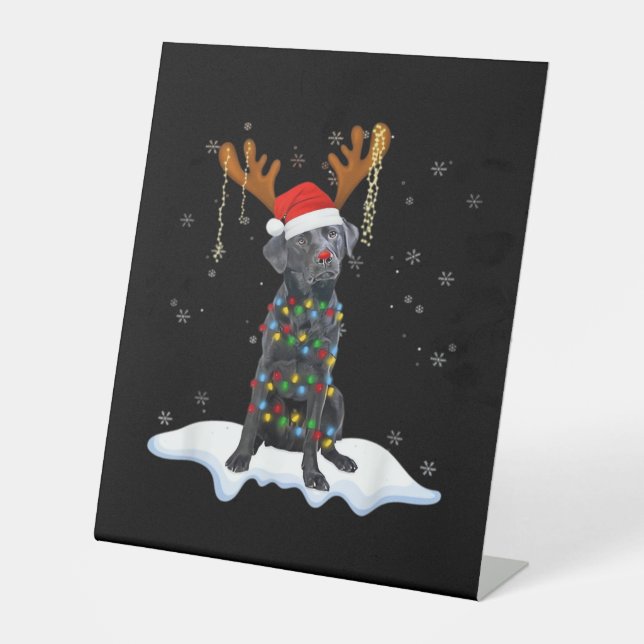 Black Lab Labrador Christmas Tree Light Pajama Dog Pedestal Sign (Front)