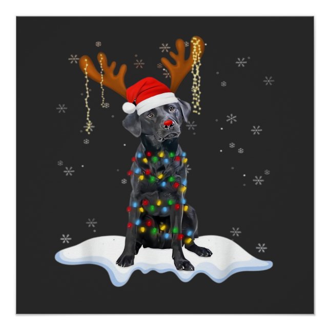 Black Lab Labrador Christmas Tree Light Pajama Dog Poster (Front)