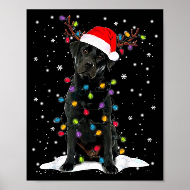 Black Lab Labrador Christmas Tree Light Pajama Dog Poster (Front)