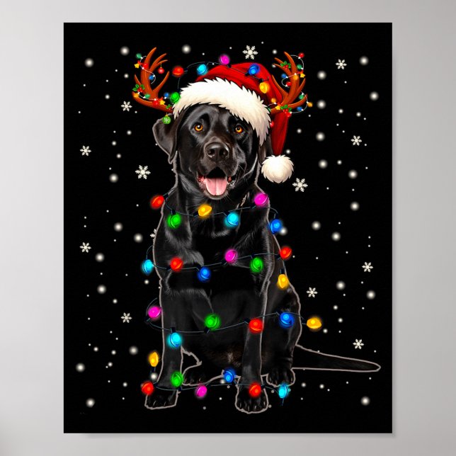 Black Lab Labrador Christmas Tree Light Pajama Dog Poster (Front)