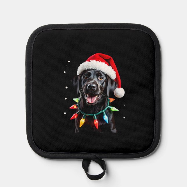 Black Lab Labrador Christmas Tree Light Pajama Dog Pot Holder (Front)