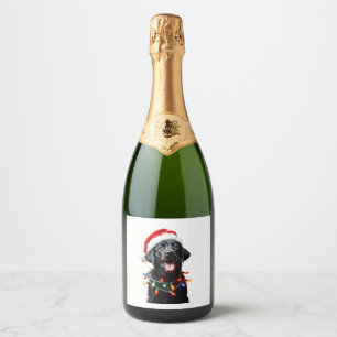 Black Lab Labrador Christmas Tree Light Pajama Dog Sparkling Wine Label