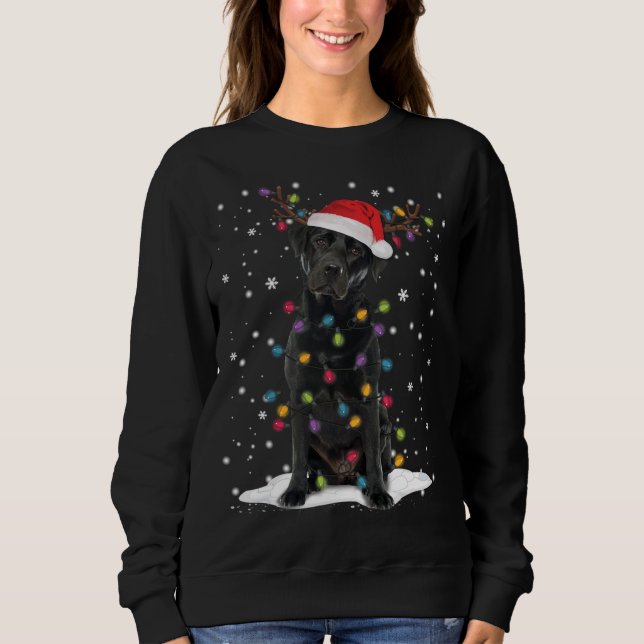 Black Lab Labrador Christmas Tree Light Pajama Dog Sweatshirt (Front)