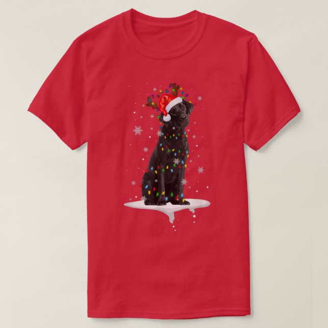 Black Lab Labrador Christmas Tree Light Pajama Dog T-Shirt (Design Front)