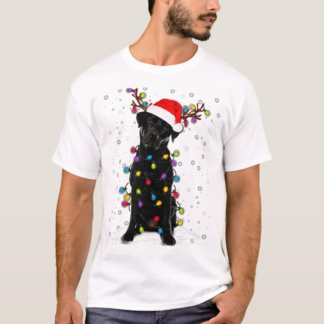 Black Lab Labrador Christmas Tree Light Pajama Dog T-Shirt (Front)