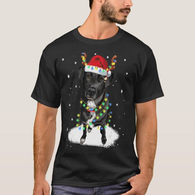 Black Lab Labrador Christmas Tree Light Pajama Dog T-Shirt (Front)