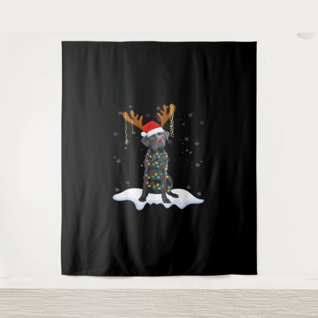 Black Lab Labrador Christmas Tree Light Pajama Dog Tapestry (Front)