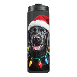 Black Lab Labrador Christmas Tree Light Pajama Dog Thermal Tumbler