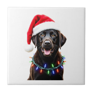 Black Lab Labrador Christmas Tree Light Pajama Dog Tile
