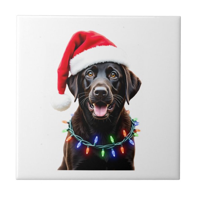 Black Lab Labrador Christmas Tree Light Pajama Dog Tile (Front)