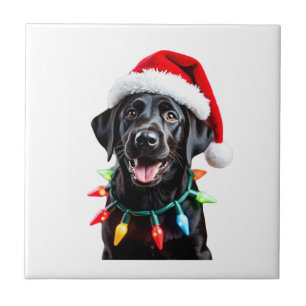 Black Lab Labrador Christmas Tree Light Pajama Dog Tile