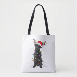 Black Lab Labrador Christmas Tree Light Pajama Dog Tote Bag
