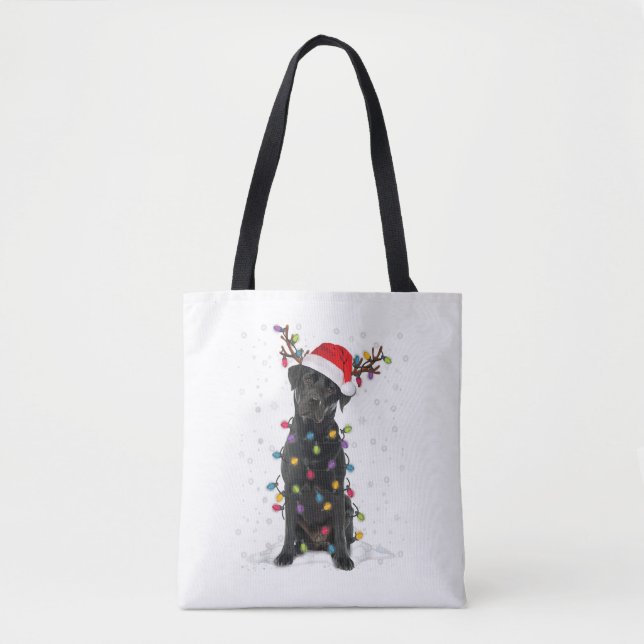 Black Lab Labrador Christmas Tree Light Pajama Dog Tote Bag (Front)